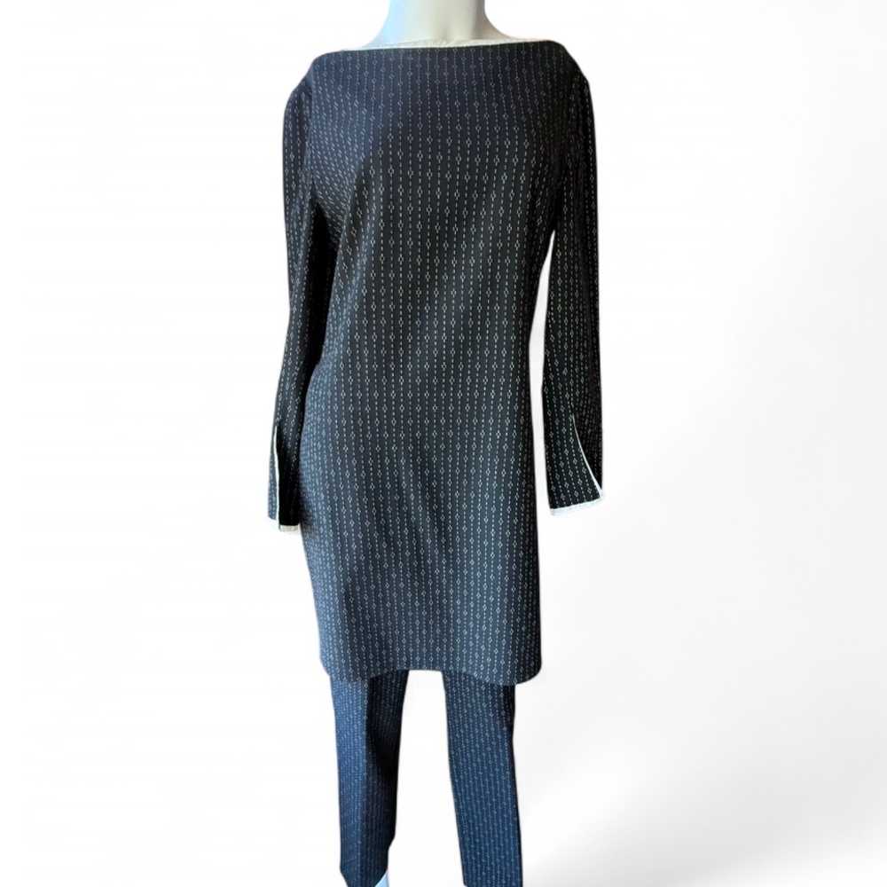 Vintage 99  Gianni Versace black stripe Wool Jacquard Tunic set sz 44
